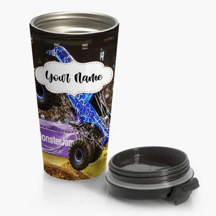 Blue Thunder Monster Jam Travel Mug Custom Personalized Name Stainless Steel Bottle