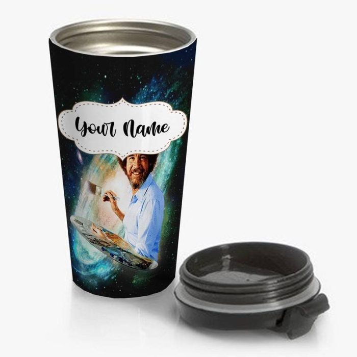 Bob Ross Travel Mug Custom Personalized Name Stainless Steel Bottle