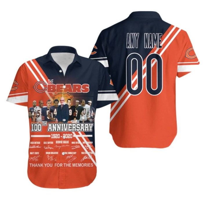 Chicago Bears The Bears 100th Anniversary 1920 2020 Thank You For The Memories 3D Custom Name Number For Bears Fans Hawaiian Shirt