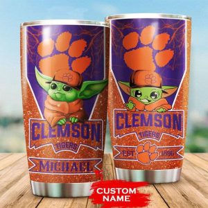 Clemson Tigers Tumbler Baby Yoda NCAA Custom Name TB0892