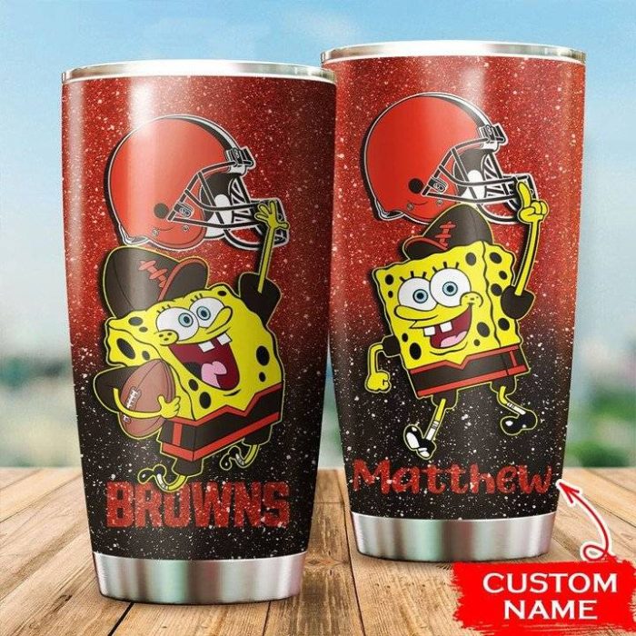 Cleveland Browns Custom Name Spongebob Squarepants Tumbler TB2432