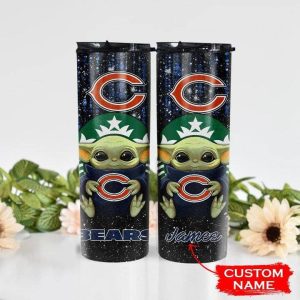 Custom Name NFL Chicago Bears Baby Yoda Glitter Tumbler TB1455