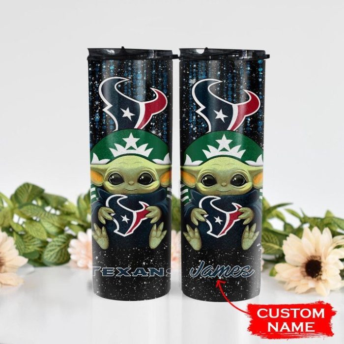 Custom Name NFL Houston Texans Baby Yoda Glitter Tumbler TB1586