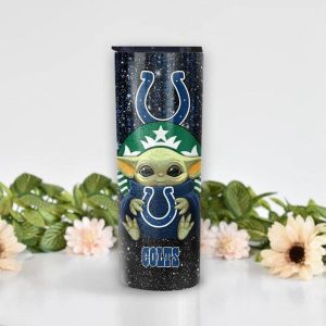 Custom Name NFL Indianapolis Colts Baby Yoda Glitter Tumbler TB1646