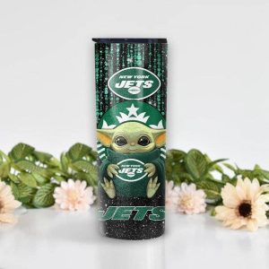 Custom Name NFL New York Jets Baby Yoda Glitter Tumbler TB1361