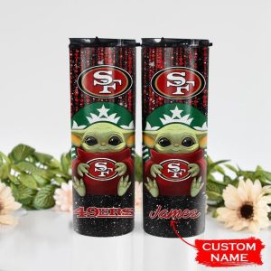 Custom Name NFL San Francisco 49Ers Baby Yoda Glitter Tumbler TB2443