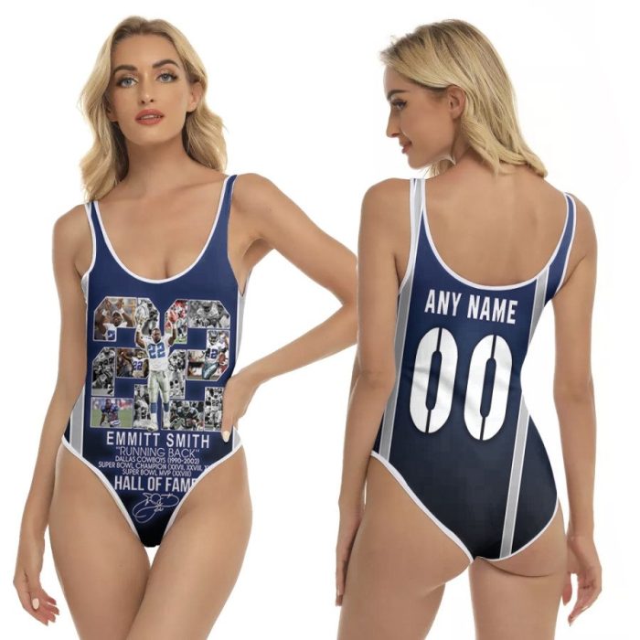 Dallas Cowboys Emmitt Smith Running Back Hall Of Fame NFL 3D With Custom Name Number For Cowboys Fans One Piece Swimsuit