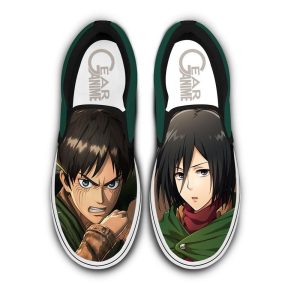 Eren and Mikasa Slip On Shoes Custom Anime Attack On Titan Shoes