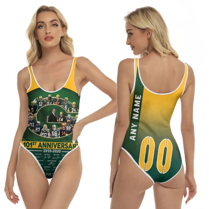 Green Bay Packers 101st Anniversary Thank You For The Memories Signature NFL 3D With Custom Name Number For Packers Fans One Piece Swimsuit