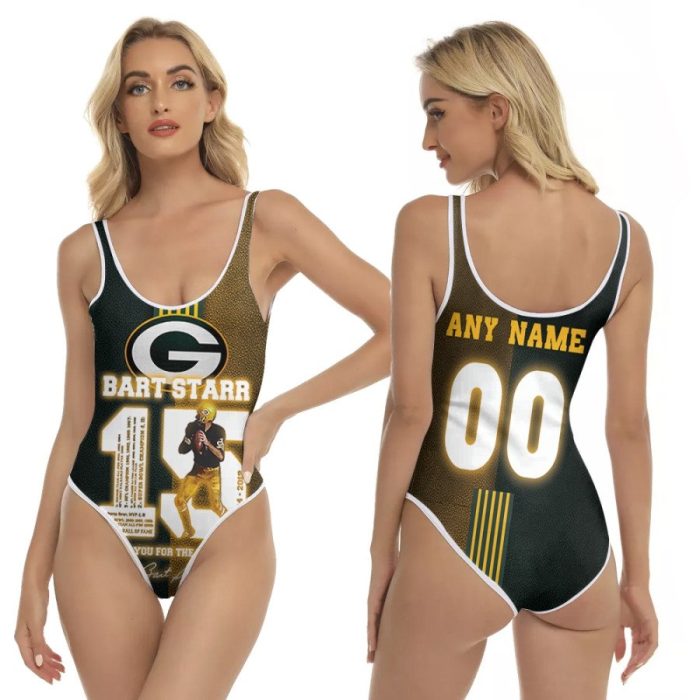 Green Bay Packers Bart Starr 15 Thank You For The Memories Signature NFL 3D With Custom Name Number For Packers Fans One Piece Swimsuit