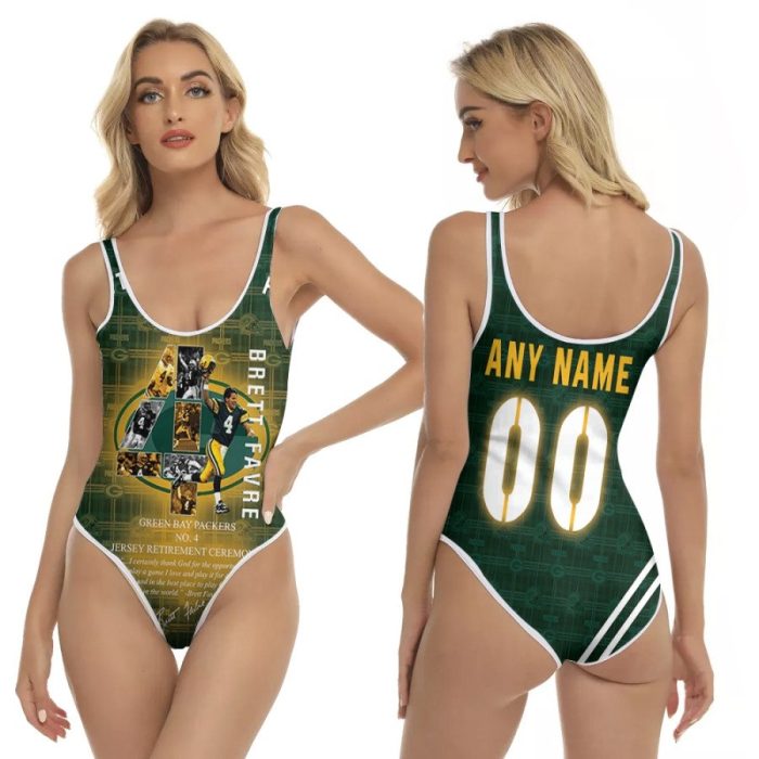 Green Bay Packers Brett Favbre 4 Retirement Ceremony NFL 3D With Custom Name Number For Packers Fans One Piece Swimsuit