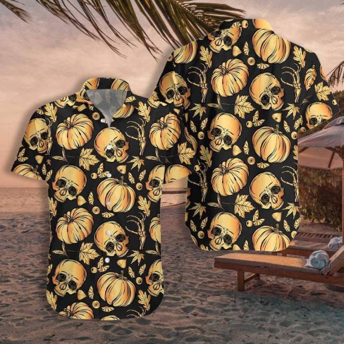 Halloween Pumpkin & Skull Hawaiian Shirt - Hawaiian Shirt For Women Men - Hawaiian Shirt Custom