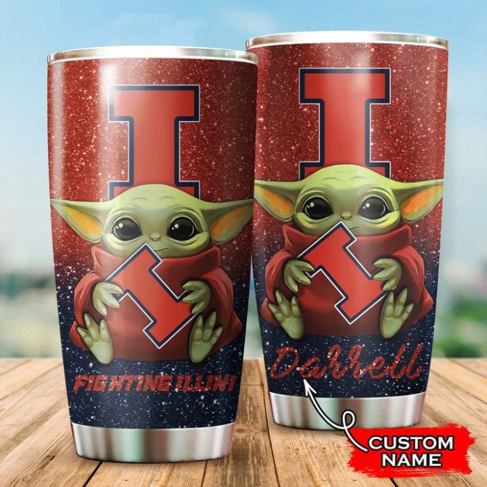 Illinois Fighting Illini Baby Yoda Custom Name Tumbler TB0875