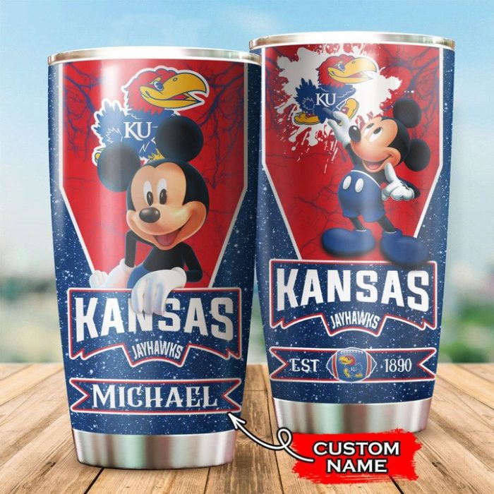 Kansas Jayhawks Tumbler Mickey Mouse NCAA Custom Name TB2173