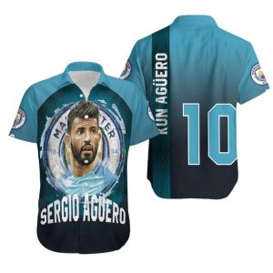 Kun Aguero 10 Argentine footballer Legend Player Manchester City 3D Gift For Aguero Fans Hawaiian Shirt