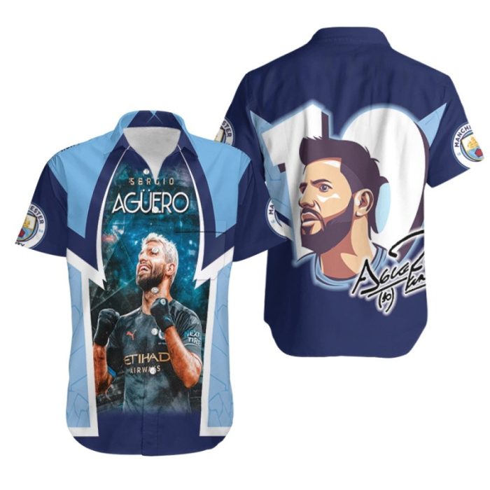 Kun Aguero 10 Champion Moment Manchester City Team 3D Gift For Aguero Fans Hawaiian Shirt