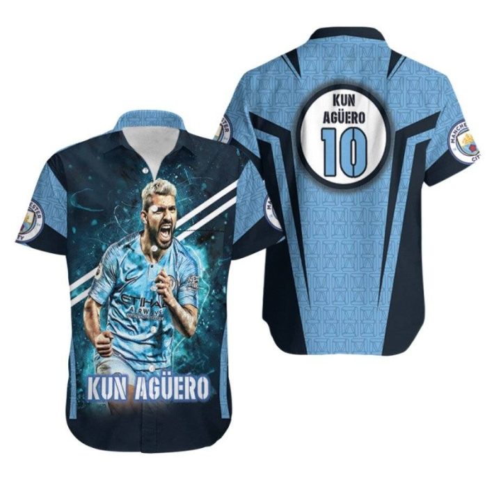 Kun Aguero 10 Great Player Footballer Manchester City team Logo 3D Gift For Aguero Fans Hawaiian Shirt