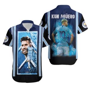 Kun Aguero 10 Manchester City Football Club Blue 3D Gift For Aguero Fans Hawaiian Shirt