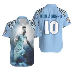 Kun Aguero 10 Running For Goal Best Player Manchester City 3D Gift For Aguero Fans Hawaiian Shirt