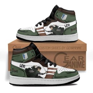 Levi Ackerman Kids Sneakers Custom Anime Attack On Titan Kids Jordan 1 Shoes