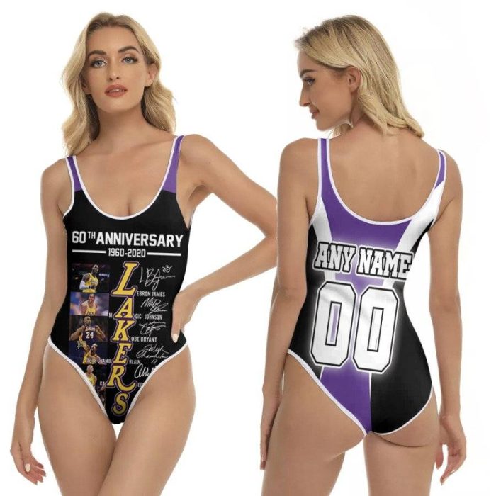 Los Angeles Lakers 60th Anniversary 1960 2020 Lebron James Kobe Bryant NBA 3D With Custom Name Number For Lakers Fans One Piece Swimsuit