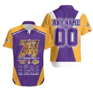 Los Angeles Lakers 74 Years Of Lakers The Greatest Teams Signatures NBA 3D Custom Name Number For Lakers Fans Hawaiian Shirt