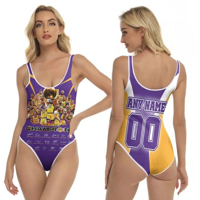 Los Angeles Lakers Champions Legend Team Signatures NBA 3D With Custom Name Number For Lakers Fans One Piece Swimsuit