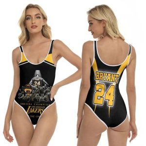 Los Angeles Lakers Kobe Bryant 24 Legendary Captain 2020 NBA Champions All For One One For All 3D For Lakers Fans One Piece Swimsuit