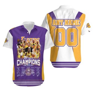 Los Angeles Lakers NBA Finals Champions 2020 Coach And Legends Signatures NBA 3D Custom Name Number For Lakers Fans Hawaiian Shirt