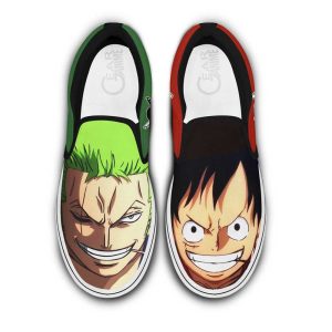 Luffy and Zoro Slip On Shoes Custom Wano One Piece Anime Shoes