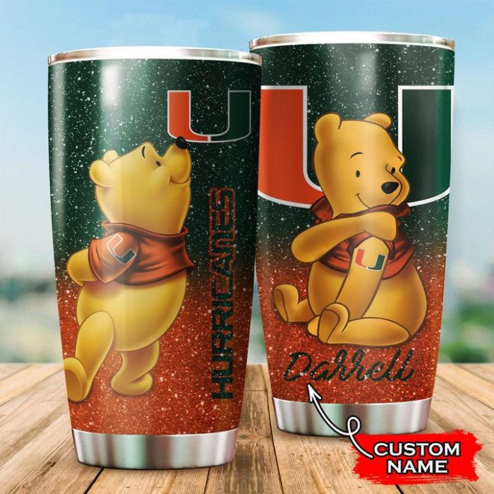 Miami Hurricanes Pooh Custom Name Tumbler TB0801