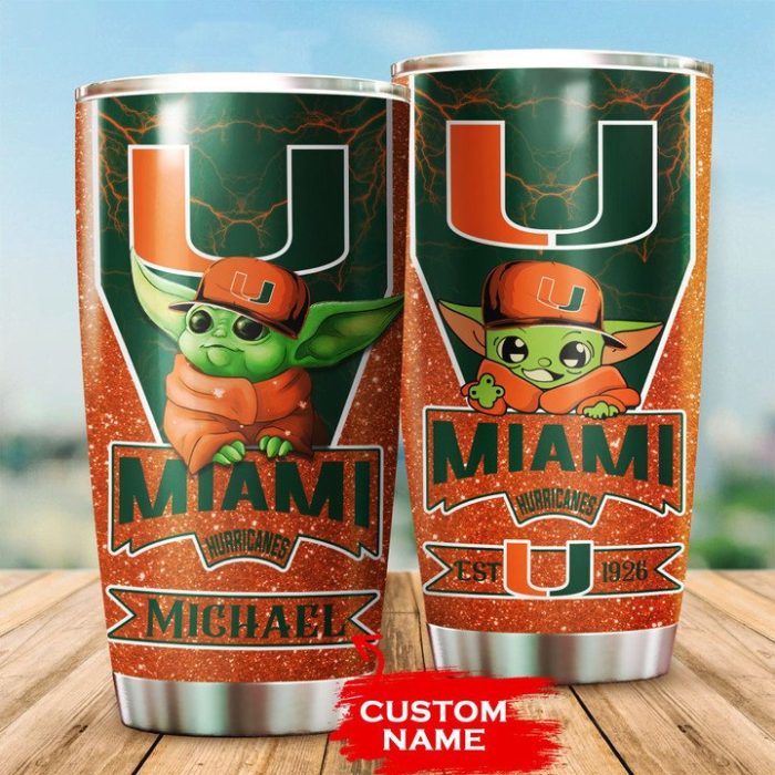 Miami Hurricanes Tumbler Baby Yoda NCAA Custom Name TB0273