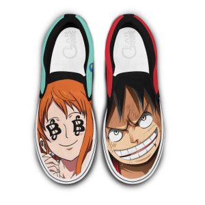 Nami and Luffy Slip On Shoes Custom Anime One Piece Shoes