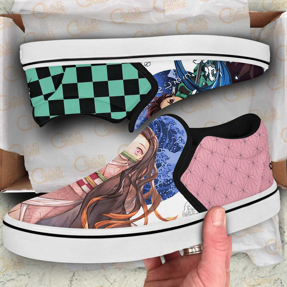 Nezuko and Tanjiro Slip On Shoes Custom Anime Demon Slayer Shoes ...