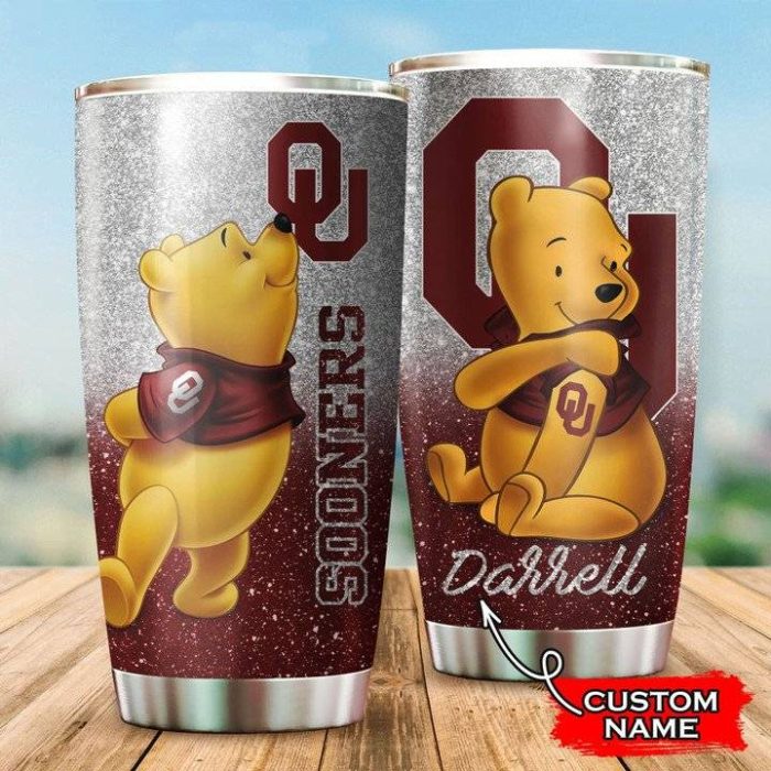 Oklahoma Sooners Pooh Custom Name Tumbler TB1005