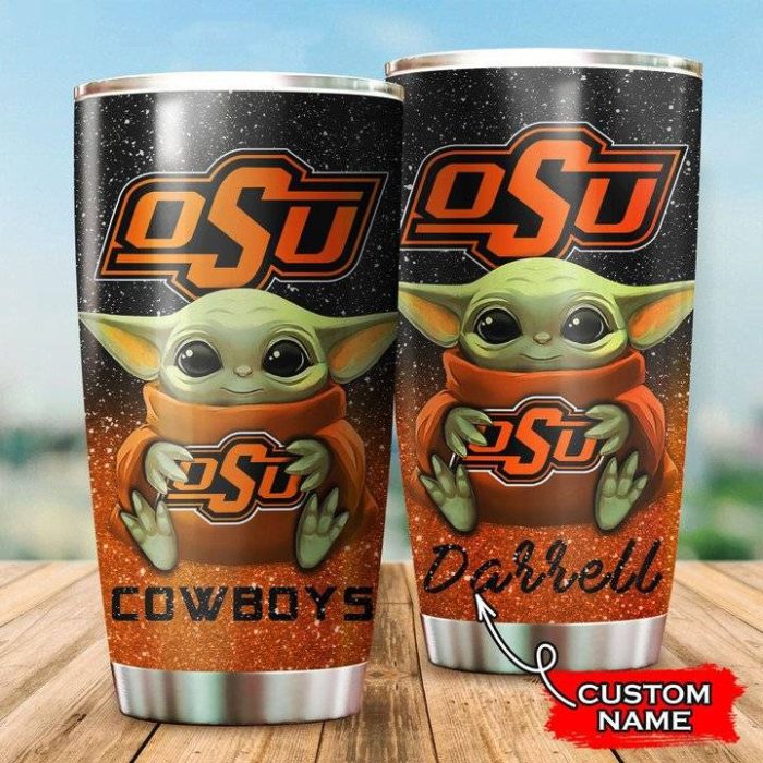 Oklahoma State Cowboys Baby Yoda Custom Name Tumbler TB0001