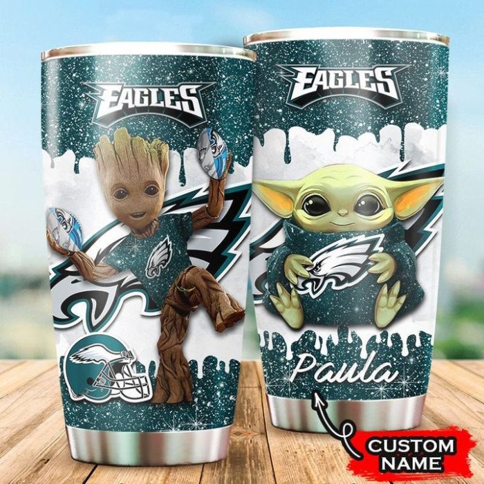 Philadelphia Eagles Grogu Groot Custom Name Tumbler TB2409