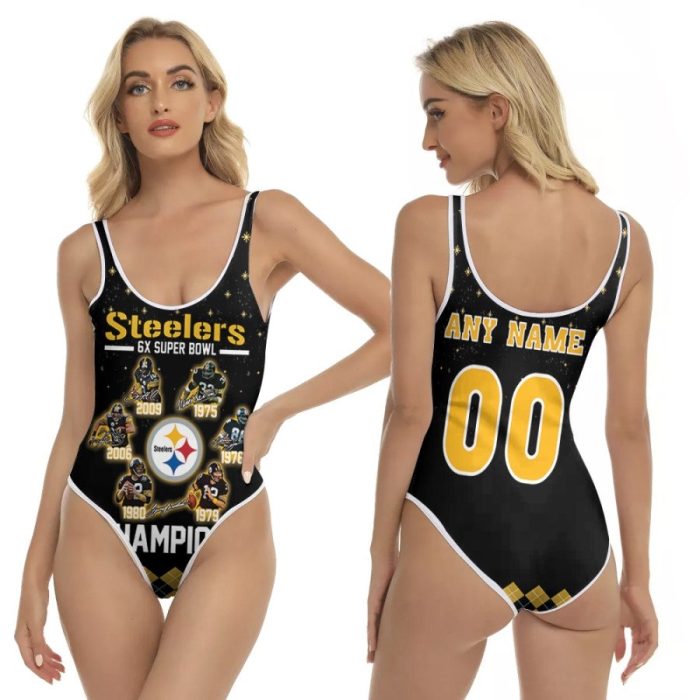 Pittsburgh Steelers 6 Times Super Bowl Champions Legends Team NFL 3D With Custom Name Number For Steelers Fans One Piece Swimsuit