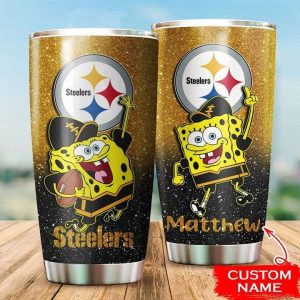 Pittsburgh Steelers Custom Name Spongebob Squarepants Tumbler TB2482
