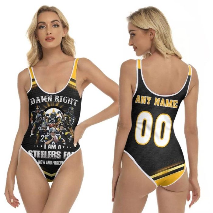 Pittsburgh Steelers Damn Right I Am A Steelers Fan Now And Forever Legends NFL 3D With Custom Name Number For Steelers Fans One Piece Swimsuit