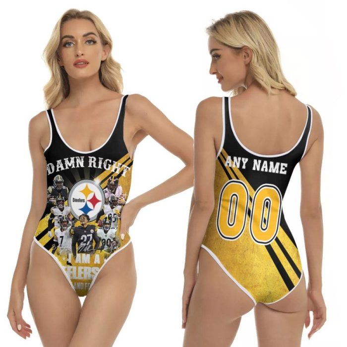 Pittsburgh Steelers Damn Right I Am A Steelers Fan Now And Forever NFL 3D With Custom Name Number For Steelers Fans One Piece Swimsuit