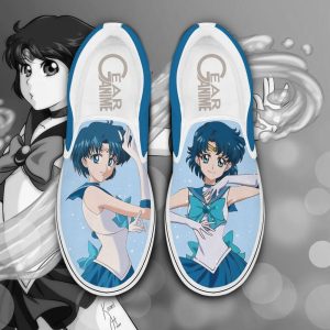 Sailor Mercury Slip On Shoes Sailor Anime Custom Sneakers For Fans