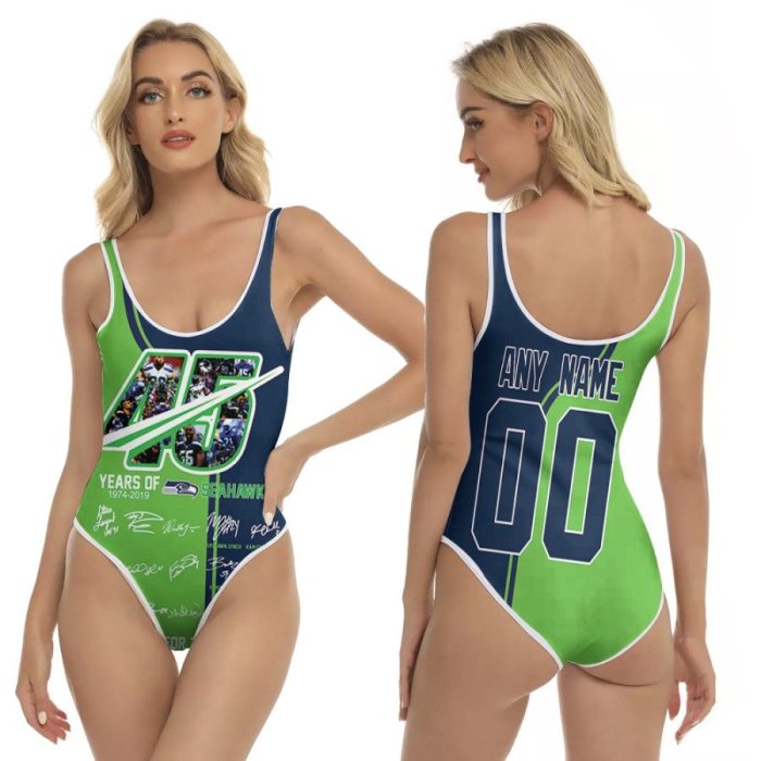 Seattle Seahawks 45 Years Of 1974 2019 Thank You For The Memories Signed NFL 3D With Custom Name Number For Seahawks Fans One Piece Swimsuit