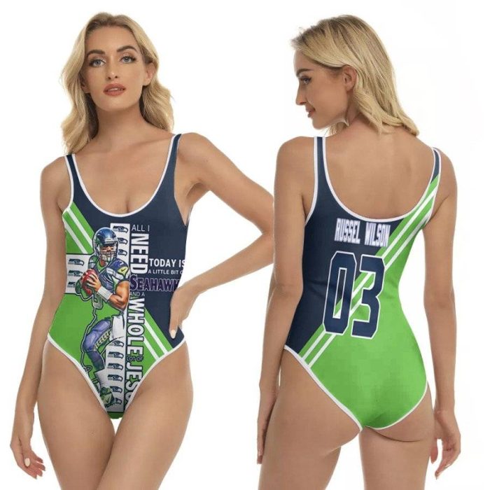 Seattle Seahawks Russel Wilson 03 All I Need Today Is Seahawks And Whole Jesus NFL 3D Number For Seahawks Fans One Piece Swimsuit