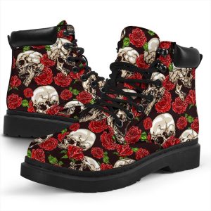 Skull Roses Boots Cool