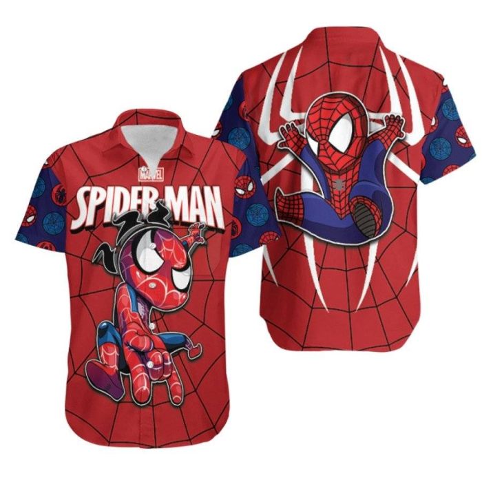 Spider Man No Way Home Spider Man Chibi Spider Logo Red 3D Gift For Spider Man Fans Hawaiian Shirt