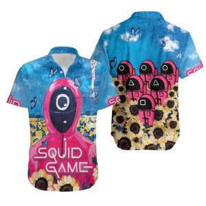 Squid Game Pink Guards Sunflowers Circle Logo Squid Game Workers Squid Game Soldiers gift for Squid Game fans Hawaiian Shirt