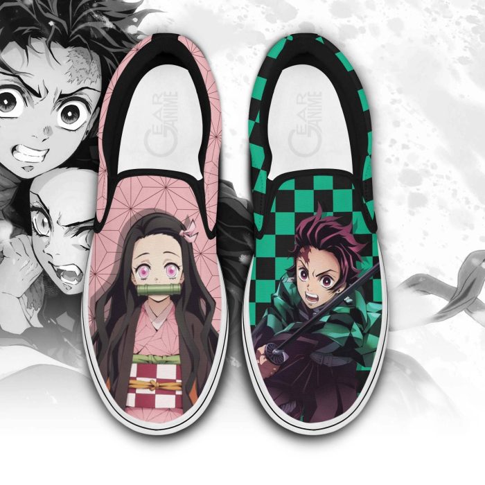 Tanjiro And Nezuko Slip On Shoes Custom Anime Demon Slayer Shoes