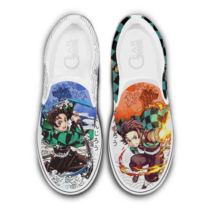 Tanjiro Fire Water Slip On Shoes Custom Demon Slayer Anime Shoes