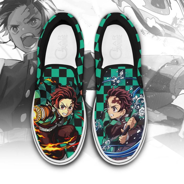 Tanjiro Slip On Shoes Custom Anime Demon Slayer Custom Sneakers For Fans